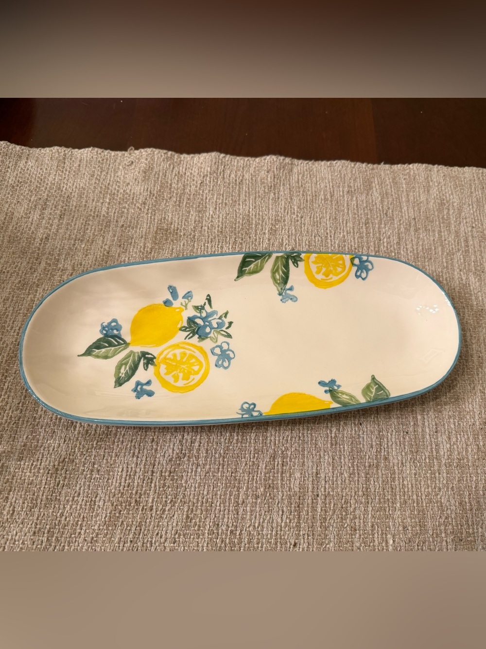 Hand Painted Lemon Print Cermic Serving Dish